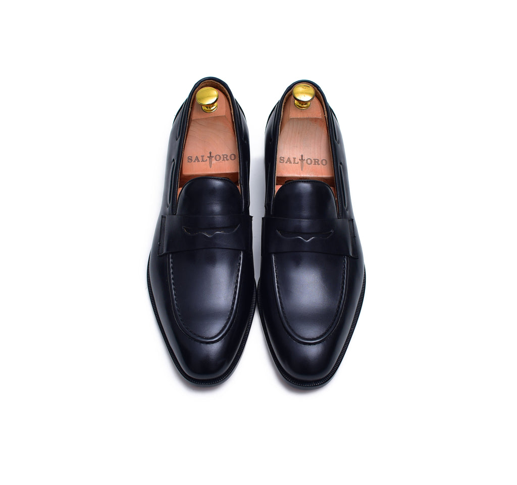 Carrera - Black Leather Slip-On Penny Loafers